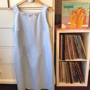 Vintage 90’s Floral Satin Sleeveless Square Neck Dress 14 Baby Spice Blue Y2k xl